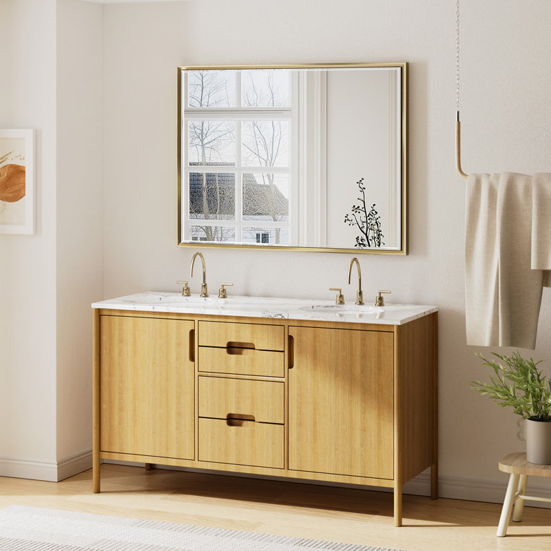 Miroir de salle de bain Lohoski, Or brossé, 30 po x 40 po