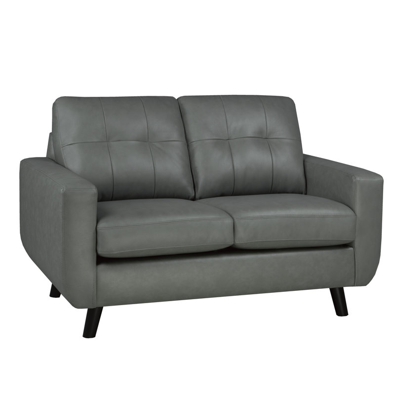 Causeuse à accoudoirs carrés en cuir véritable 57 po Lathrop, Cuir véritable gris