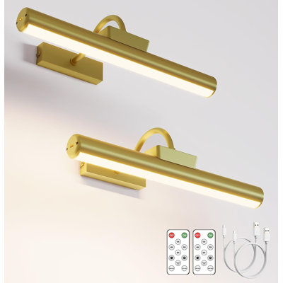 Photo à piles, lumière d'art sans fil de 13 po pour les peintures, lumière à piles rechargeable 5000Mah avec télécommande (Gold-2Pack)