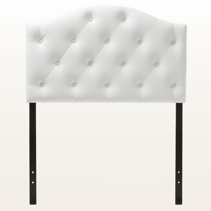 Navua White Faux Leather Scalloped Button Tufted Twin Headboard, 23.35" H X 38.65" W X 2.28" D