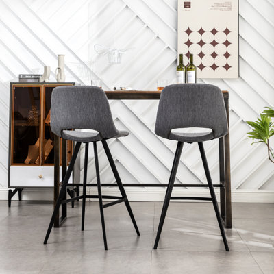 2 Gray 28.25" Counter Height Stools, With Upholstery, Stable Metal Legs And Built-in Footrest For Home Use Relaxation Stools In Gray, Of 2, Luxurious Upholstery Footrests