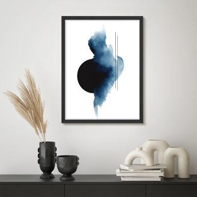 Reproduction d'art géométrique abstraite bleue - aquarelle minimaliste encadrée