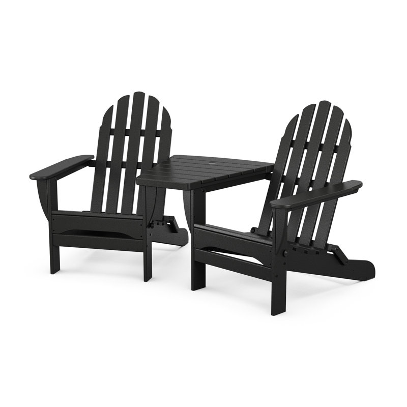 Adirondacks pliants POLYWOOD Classic avec table de connexion en angle, Noir
