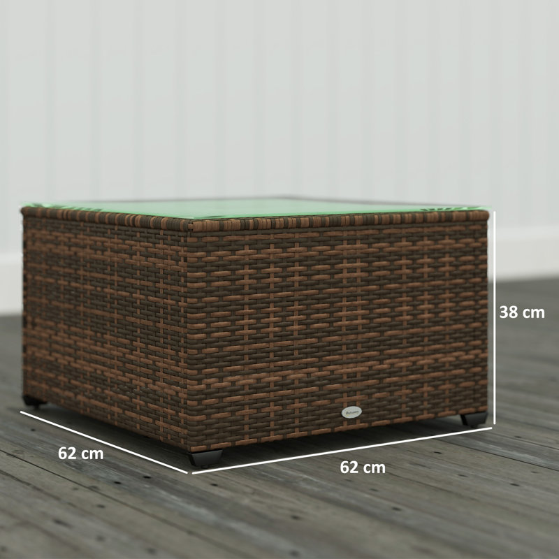 Outsunny Outdoor Coffee Table, Square PE Rattan 60 x 62 x 38cm, Brown