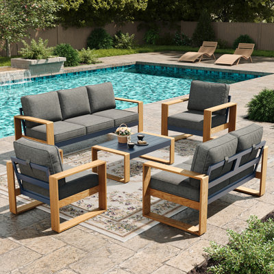 Modern Aluminum 5-piece Patio Conversation Set With Cushions,outdoor All Weather Furniture Set