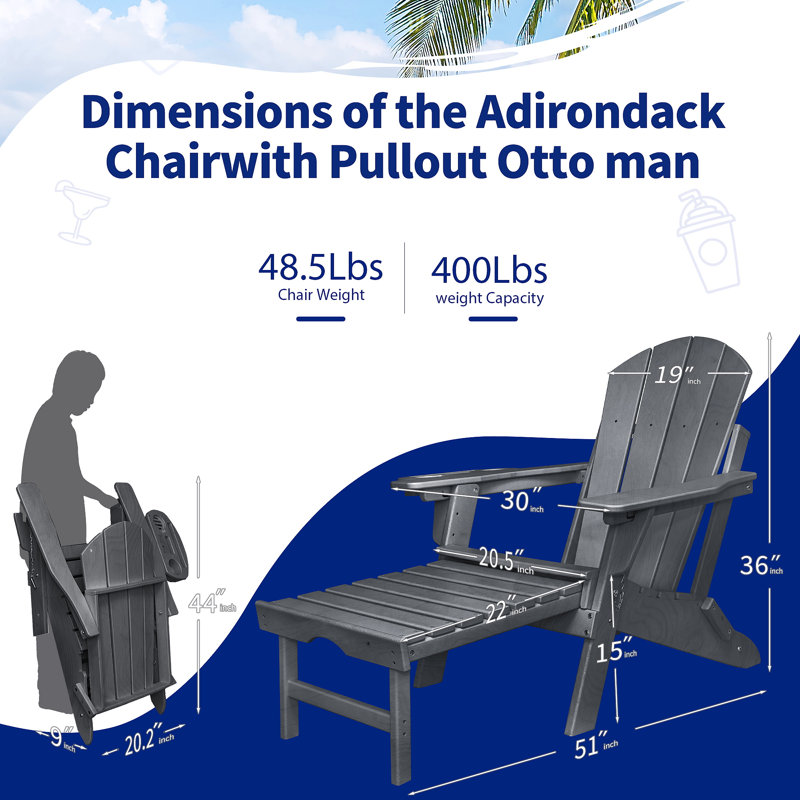 Chaise Adirondack pour l'extérieur Hdpe, Gris