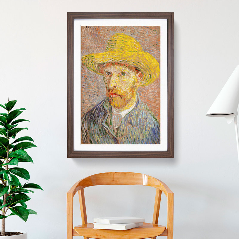 Self-Portrait with a Straw Hat - Picture Frame Graphic Art, Walnut, 90cm H x 65cm W x 2cm D