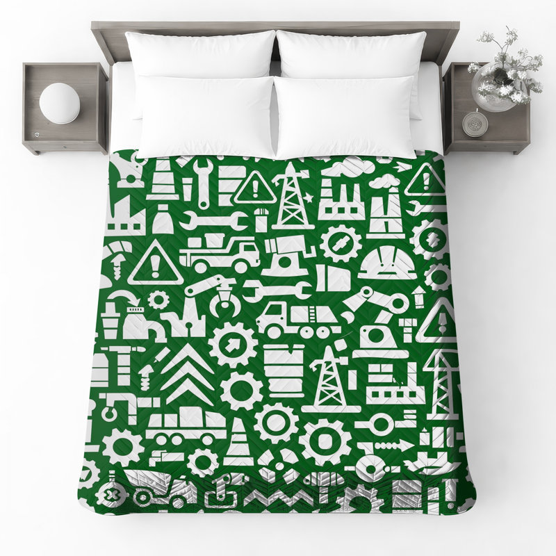 Industrial Tools Pattern Quilted Bedspread All Sizes, Twin
