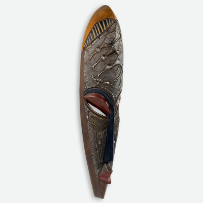 Décoration murale masque en bois africain sculpté à la main avec oiseaux flamants Yayra