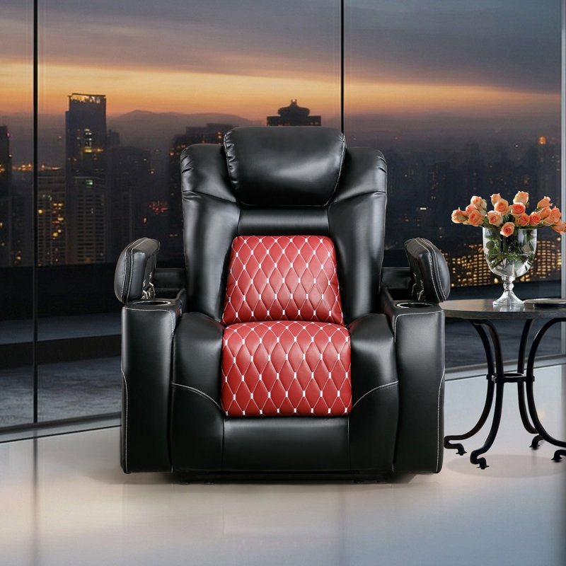 Meagann 37.4'' Wide Modern and Overstuffed Breathable Leather Dual Motor Power Recliner with Adjustable Headrest and Cup Holder