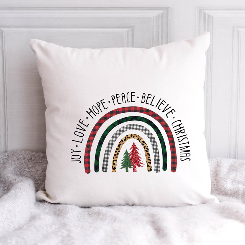Christmas Rainbow9 Polyester/Polyester Blend Reversible Throw Pillow, 14" x 14"