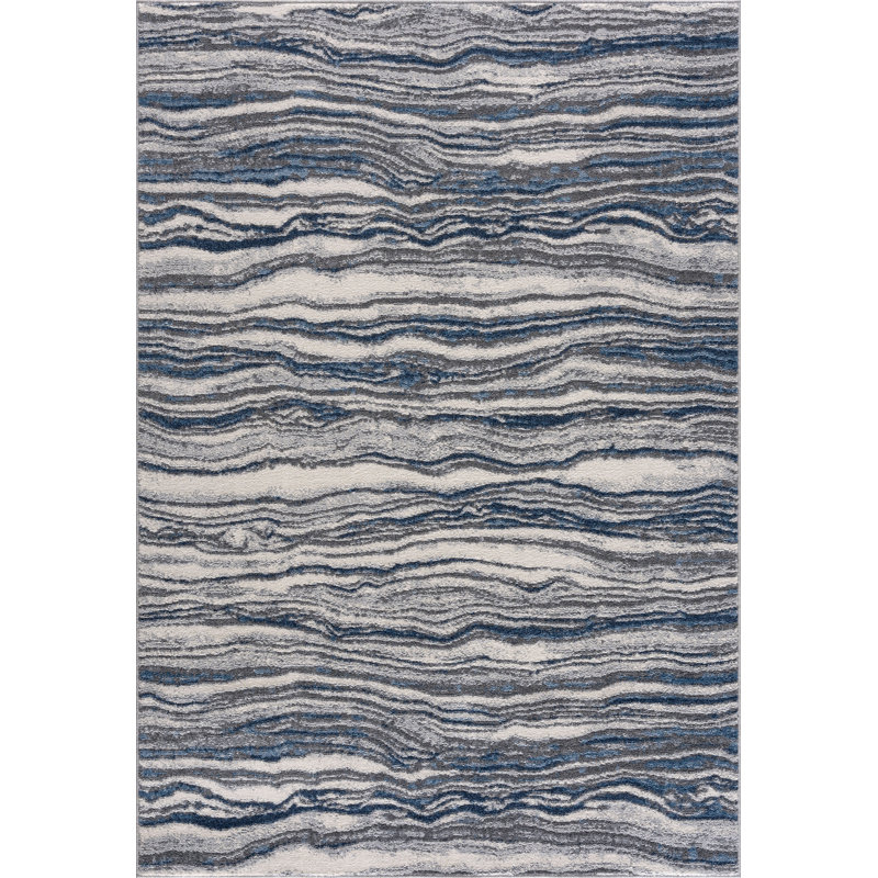 Rectangular Blue and Gray Abstract Synthetic Area Rug