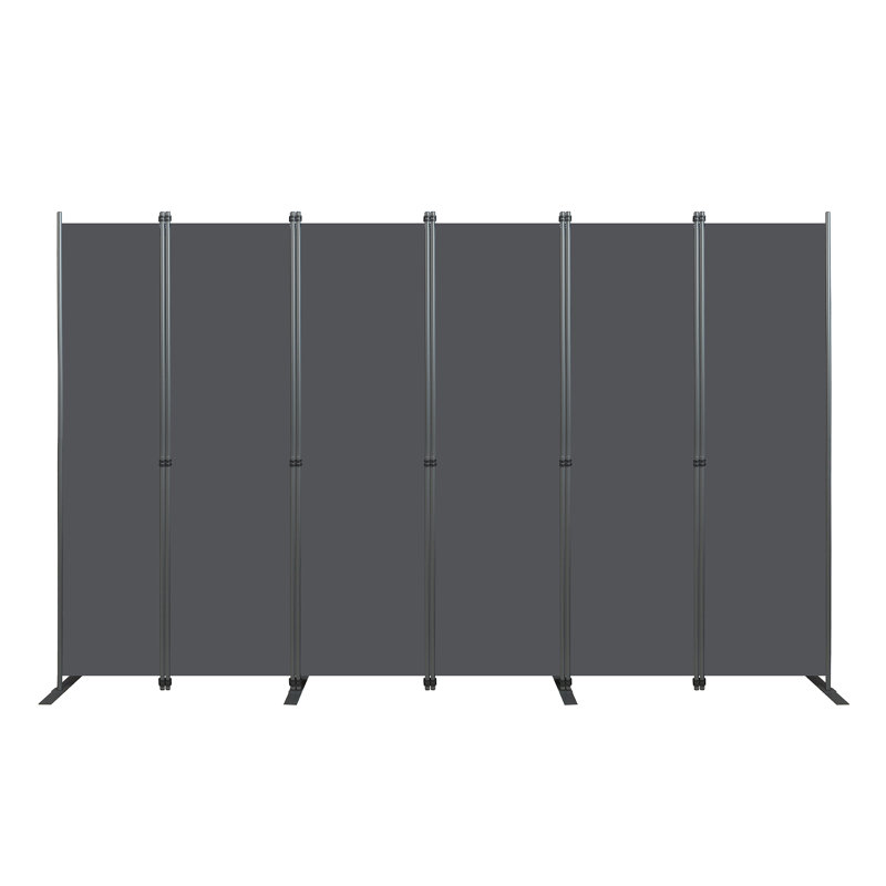 Paravent 6 panneaux d'intimité l 120 po x H 71 po pour espace intérieur, structure métallique robuste et cloison autoportante en tissu de polyester pour la chambre à coucher, le bureau et le salon - noir et gris
