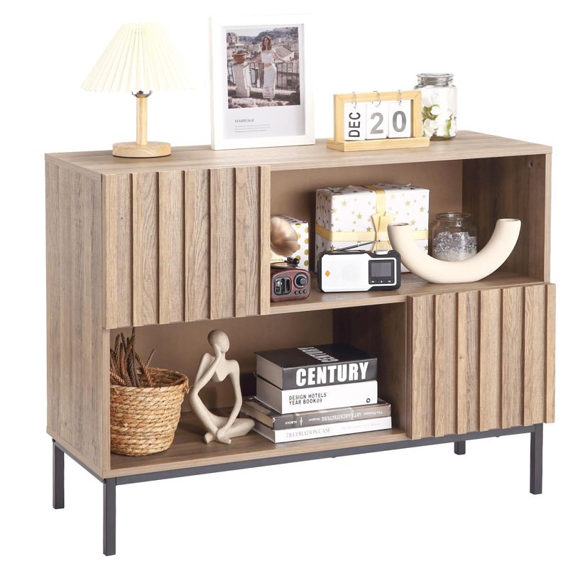 Entryway Table, Mid Century Modern Sideboard Buffet Cabinet With Fluted Door