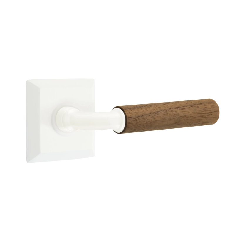 Ensemble de faux levier Emtek Select avec rosette Quincy et tige R-Bar, poignée en noyer foncé, Blanc mat
