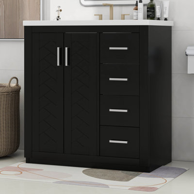 Ensemble de meuble-lavabo autoportant 30 po avec lavabo en céramique 30 po et 3 tiroirs