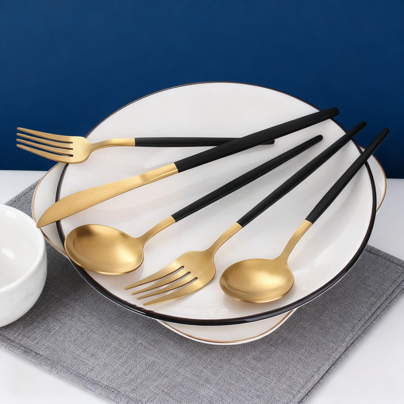 Ensemble de couverts 20 pièces en or noir mat, service de couverts en acier inoxydable pour 4 avec finition satinée, ensemble de couverts allant au lave-vaisselle pour la maison et le restaurant