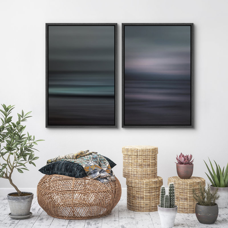 "Abstract Ocean Landscape", ensemble de 2 reproductions d'art encadrées sur toile, H 24 po x l 32 po, Noir
