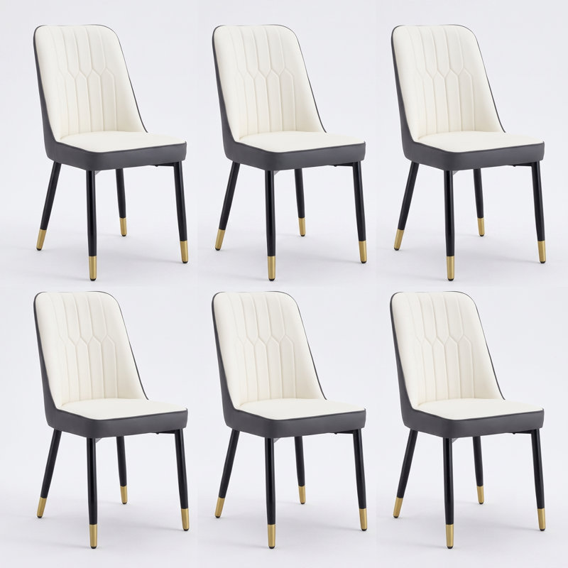 Faux Leather Upholstered Solid Back Side Chair (Set of 6), Warm Beige/Dark Gray