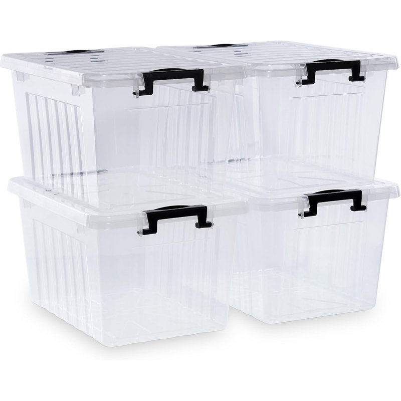 22 Qt Plastic Clear Stackable Latching Storage Box Container (Set of 4)