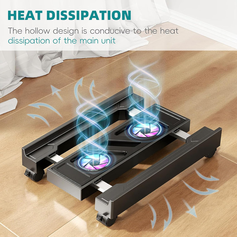 Support pour unité centrale réglable avec ventilateur de refroidissement, support de tour pour PC sous le bureau avec 4 roulettes, support pour chariot d'ordinateur portable pour une circulation d'air améliorée et une mobilité facile
