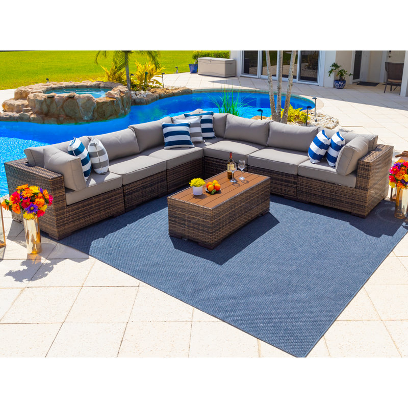 Ensemble de conversation modulaire en rotin avec coussins 8 pièces Sorrento, Toile Sunbrella® gris argenté