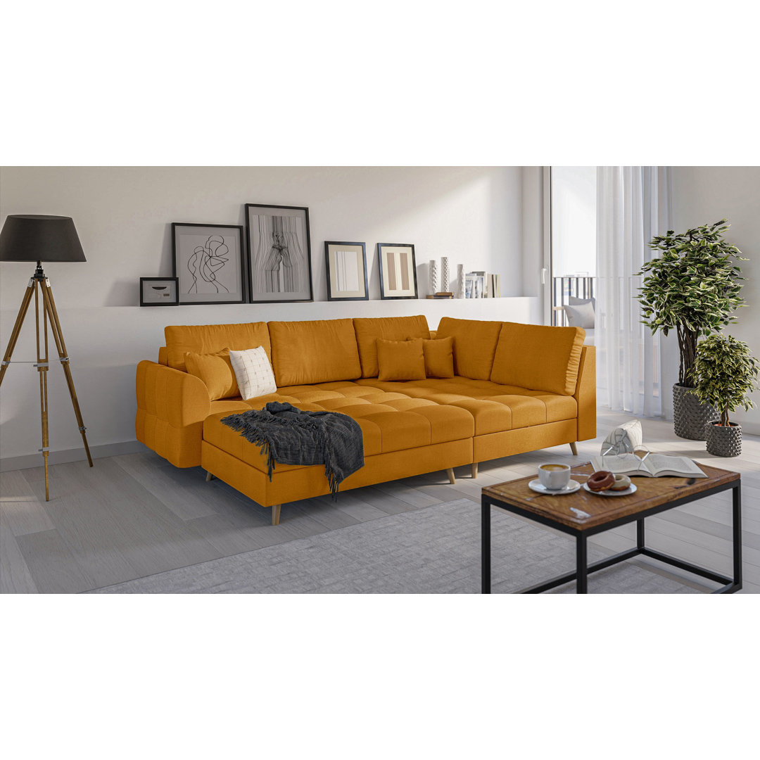 Ecksofa Naples mit Holzfüßen Im Skandinavischen Stil mit Hocker