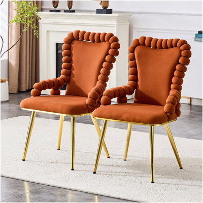 Ensemble de 2 chaises de salle à manger orange en forme de boule avec des pieds dorés, des chaises d'appoint rembourrées avec accoudoirs pour la salle à manger et la cuisine