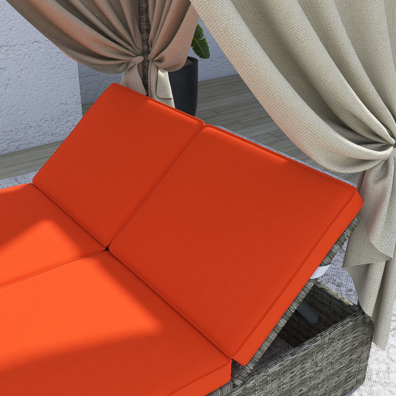 Lit de soleil réglable avec rideau, Orange