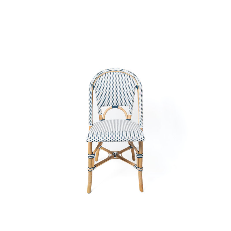 Chaise de salle à manger en rotin French, Blanc / Marine