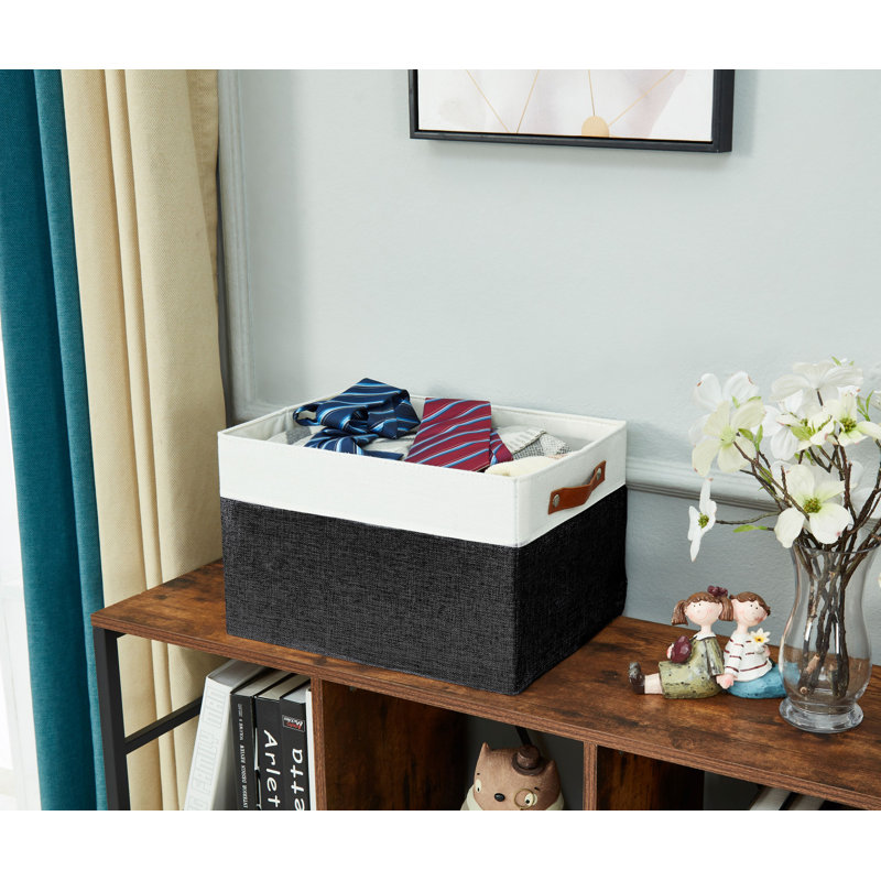 Sturdy Fabric Bin, Black/White, 9.5" H x 15" W x 11" D