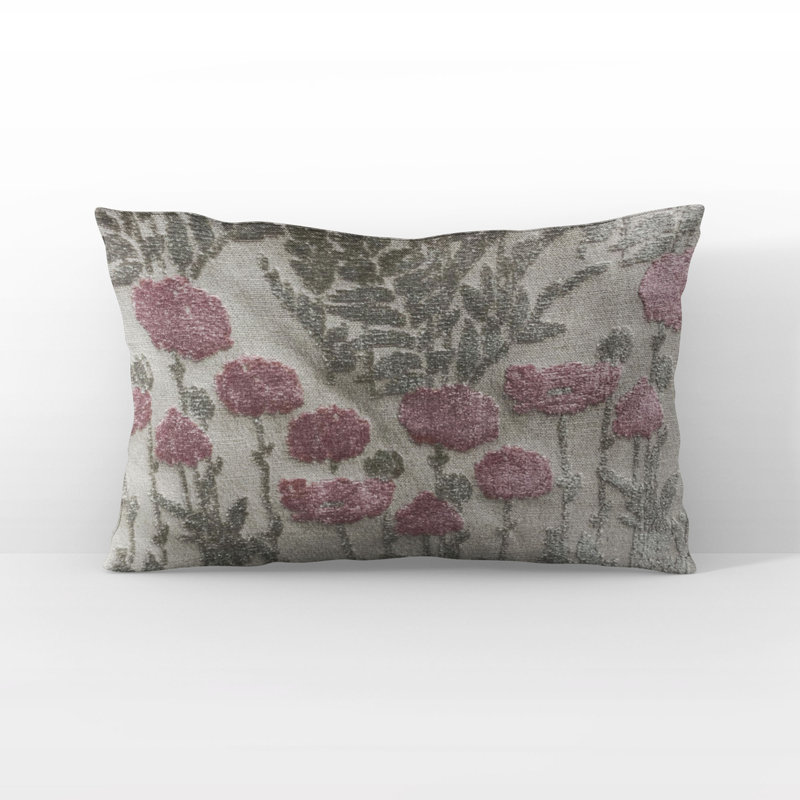 Coussin Plutus Enchanted Rose, H 12 po x l 20 po, Gris et rose / motif floral, Forme rectangulaire