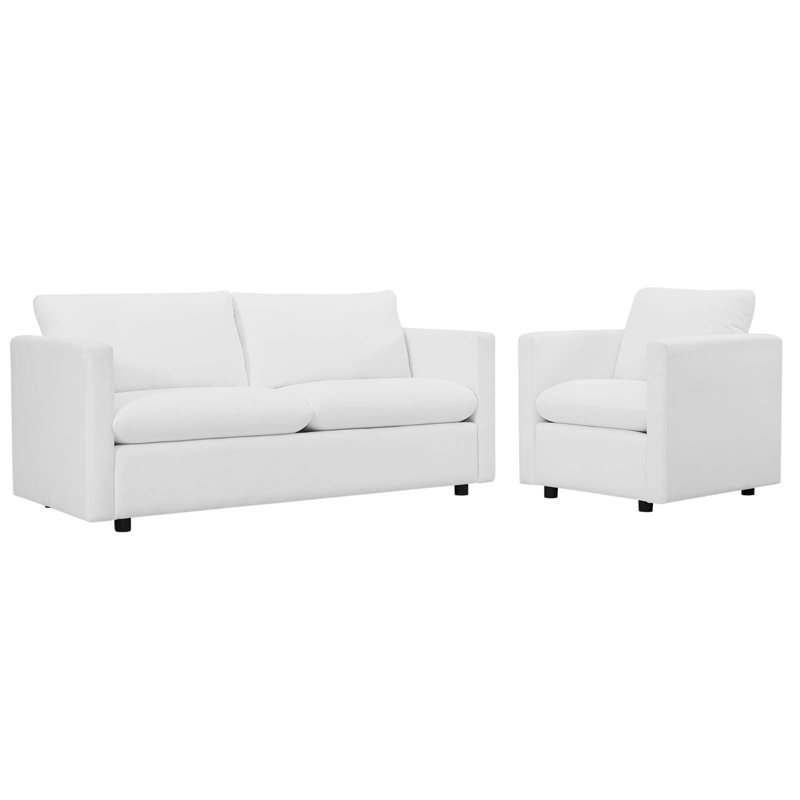 Ensemble de canapé et fauteuil en tissu Activate, Blanc