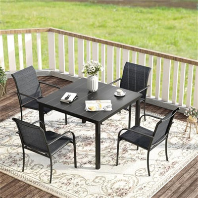 Patio Set For 4, Alll Weather Metal Outdoor Furniture Set Includes 1 Square Outdoor Table And 4 Stackable Patio Chairs