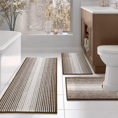 Large Striped Non Slip Toilet Rugs U-Shaped Contour Bath Mat