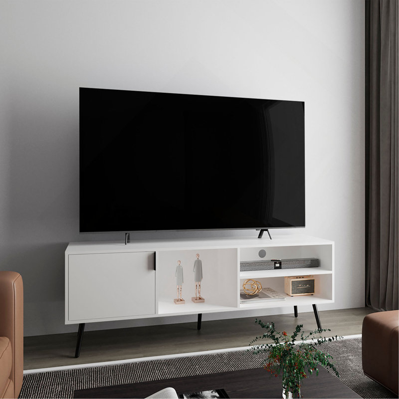 Meuble télé, 1 porte, 3 tablettes, Blanc
