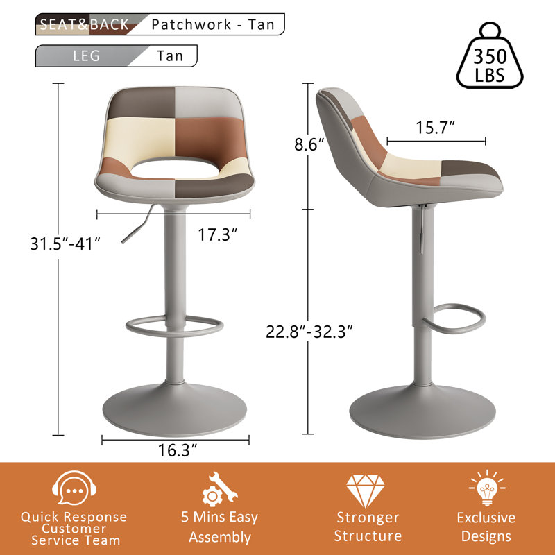 Swivel Adjustable Height Bar Stools, Faux Leather Upholstered Counter Stools, Modern Pub Stools