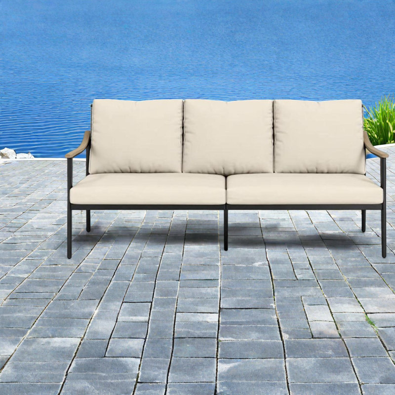 Comfortable Patio Sofas, Steel Wicker 3 Seater Modern Porch Balcony