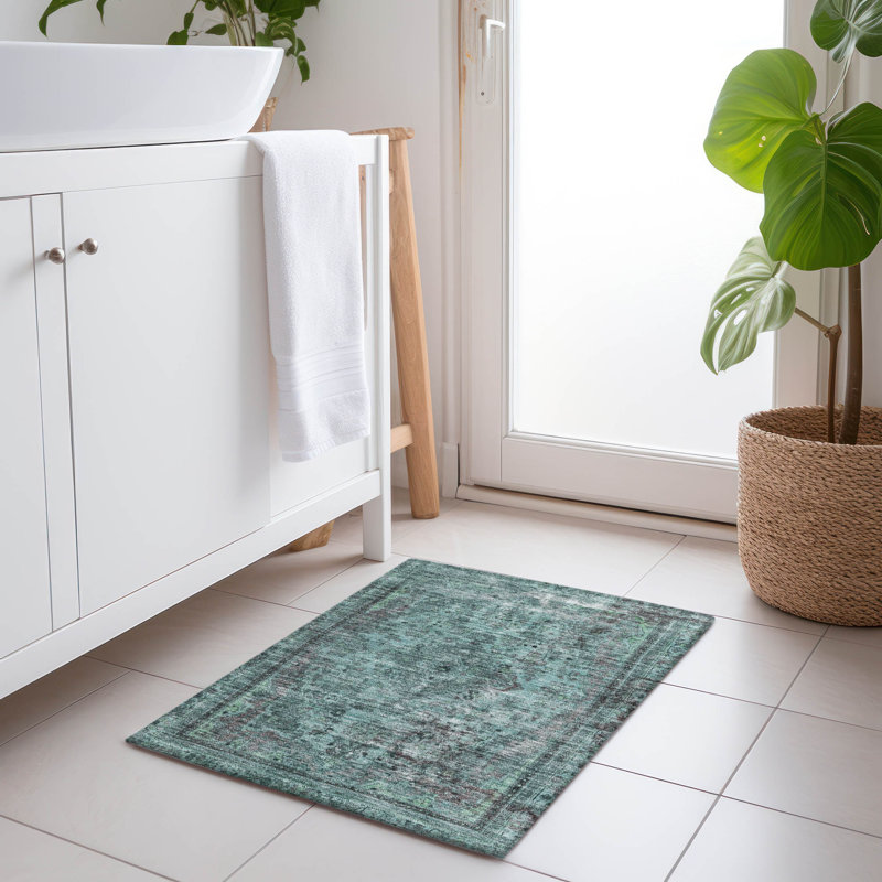 Machine Washable Indoor/Outdoor Claudian ACN1646 Teal Rug, Rectangle 1'8" x 2'6"