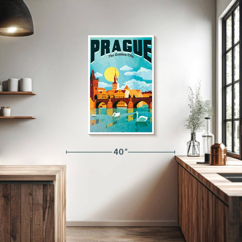 Affiche rétro de Prague, H 36 po x l 24 po