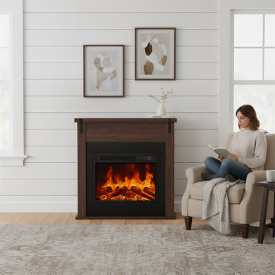 36" Freestanding Electric Fireplace With Mantel