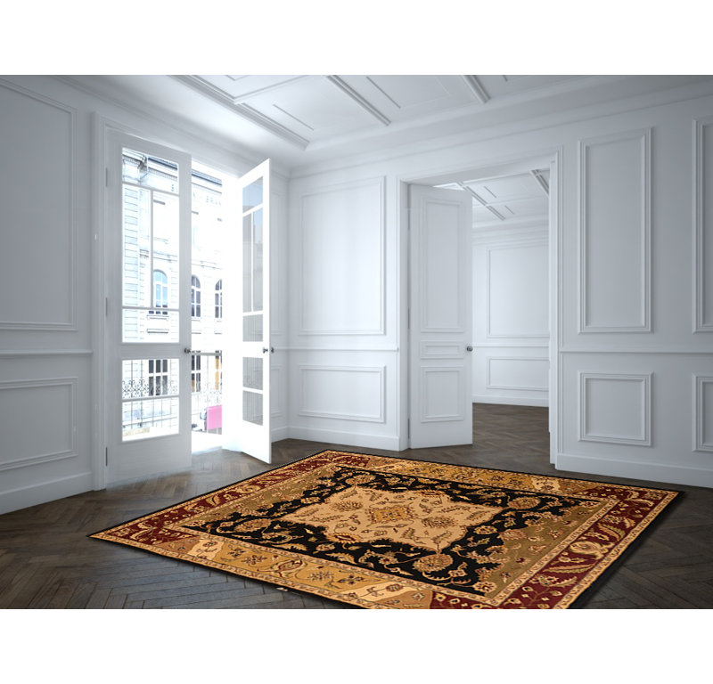 Rectangulaire en laine Touffetée à la main noir/brun clair/brun Tapis décoratif, Rectangle 8 pi x 11 pi
