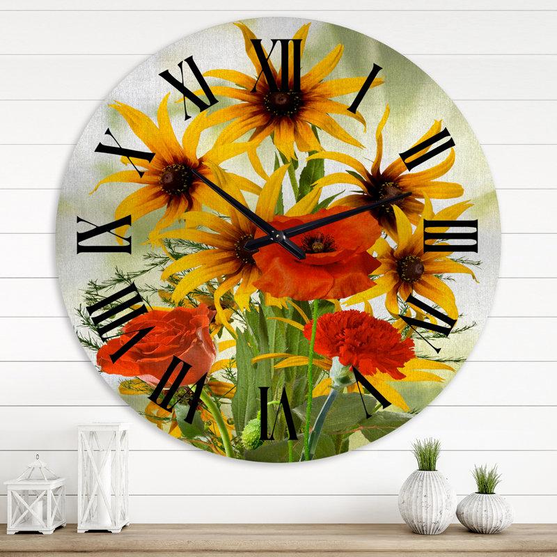 Tournesols et coquelicots dans la nature - Horloge murale traditionnelle, Moyenne