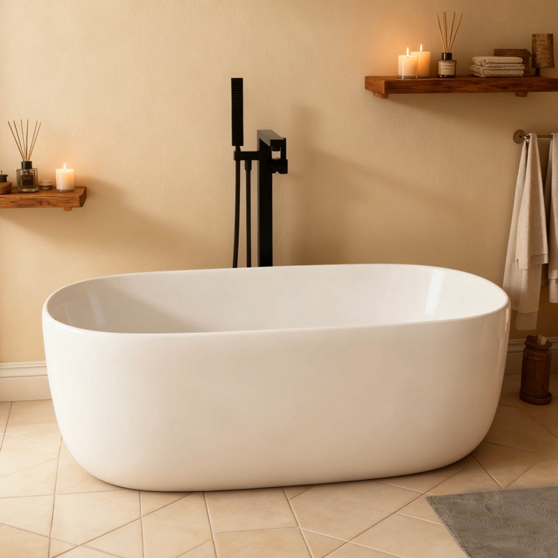 47'' Independent Solid Surface Resin Stone Bathtub with Pop-Up Drainage, Modern Design for Small Households