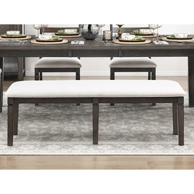 Banc de salle à manger en bois à finition foncée avec siège beige texturé, hauteur de siège de 19 po, pour les espaces fonctionnels, multiples