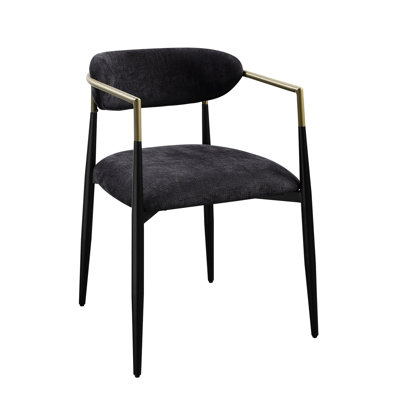 2Pcs Black Chenille Side Chair Collection - Foam Density D22/D25, 220Lbs Weight Capacity, 19" Seat Width And Depth, Height, 28" Armrest 12" Back Attractive With Golden Details, Comfortable Padded