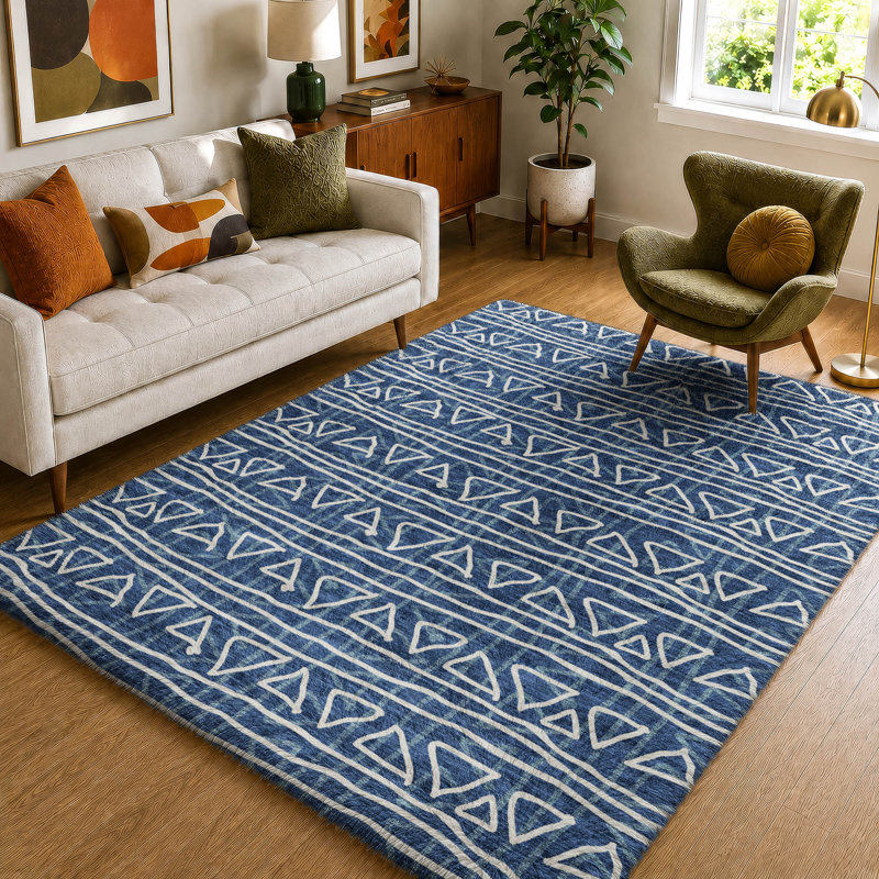 Tapis bohème Dream Shag ADS730 lavable à la machine de qualité supérieure, Navy, 3' x 5'