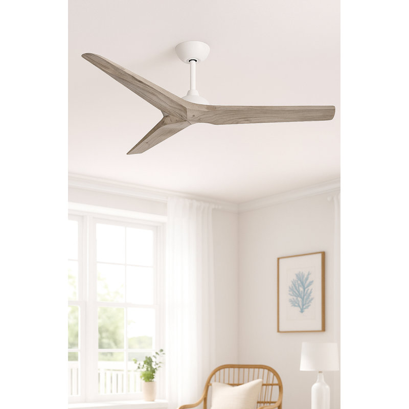 Chisel Indoor/Outdoor Smart Wooden Ceiling Fan with Remote, Blanc mat, 52" Wide, Bois patiné