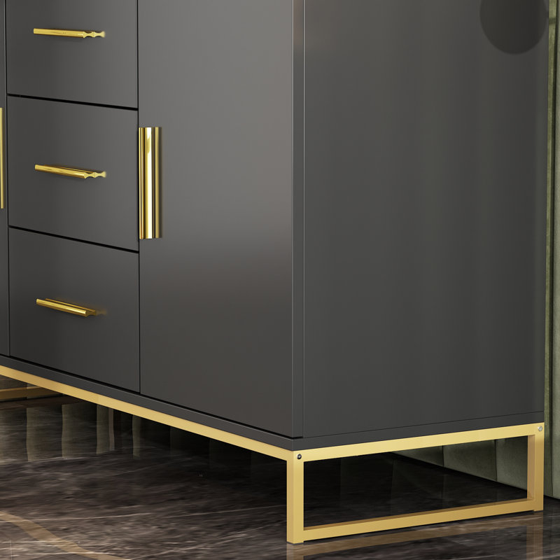 Armoire de rangement décorative à 3 tiroirs et 2 portes avec bureau large, pieds et poignées en métal