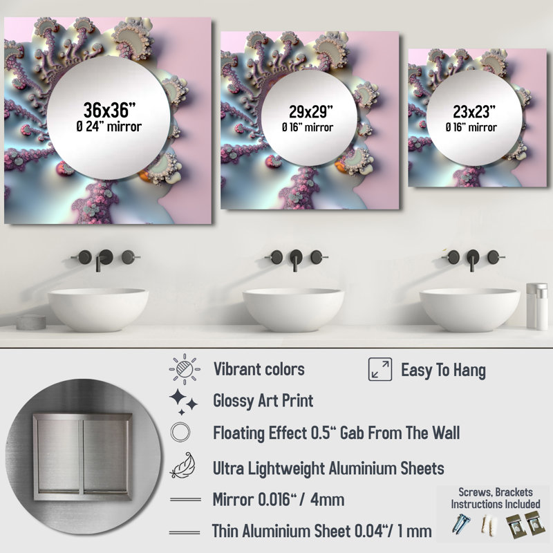 Fractal Pastel Universe III - Art mural miroir carré pour salle de bain, 23 po x 23 po